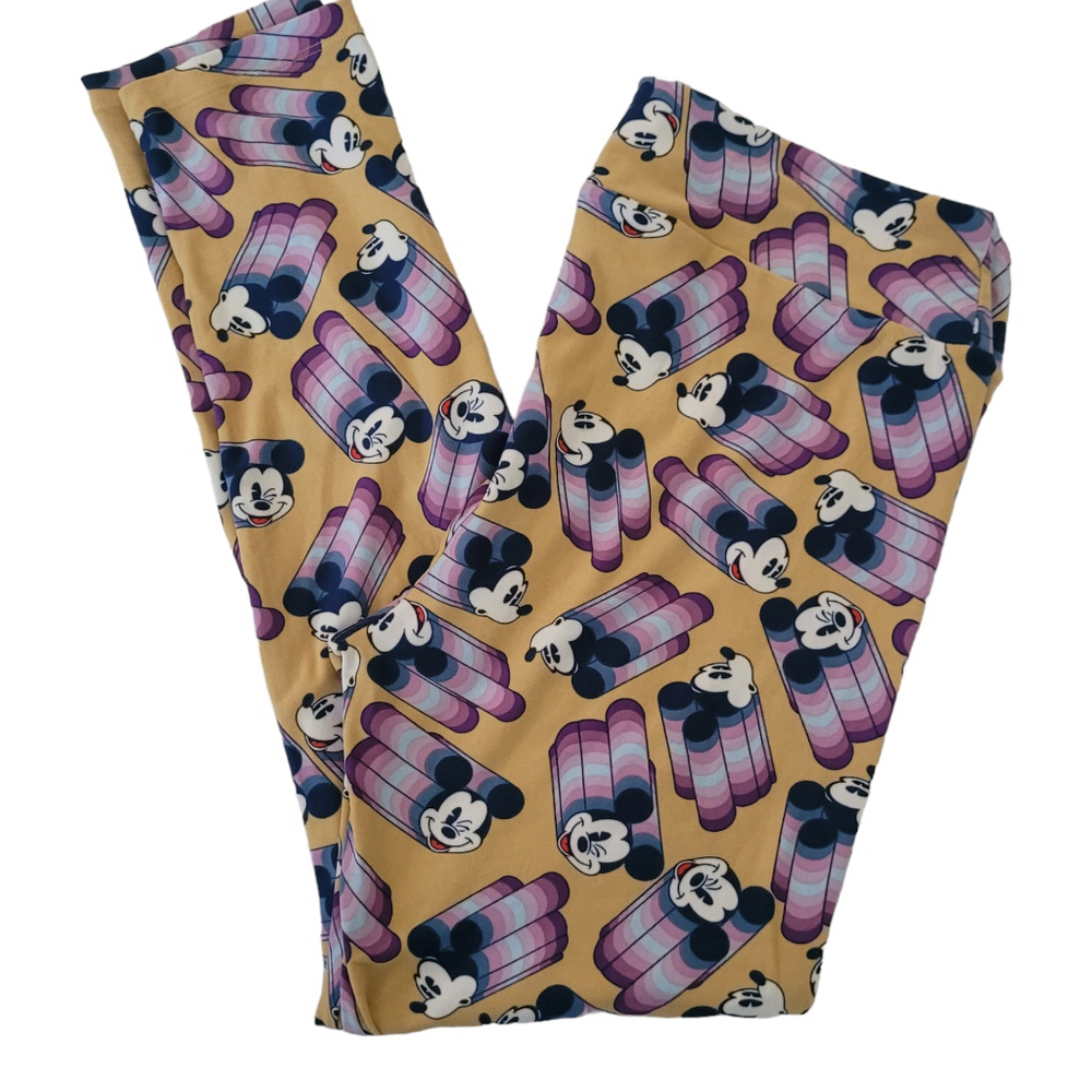 Women's Lularoe Mickey Leggings Tall & Curvy Yellow Blue